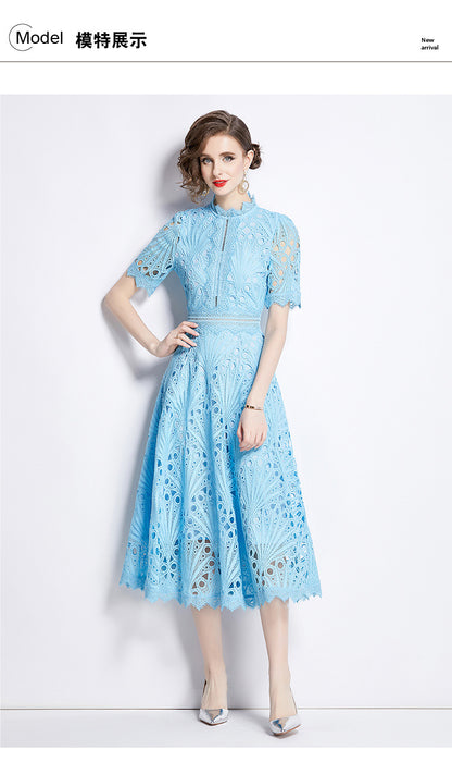 Karin Floral Embroidered Dress Waist-Cinching Flared Gown Dress