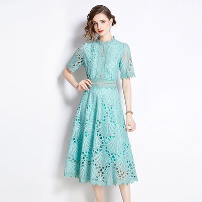 Karin Floral Embroidered Dress Waist-Cinching Flared Gown Dress