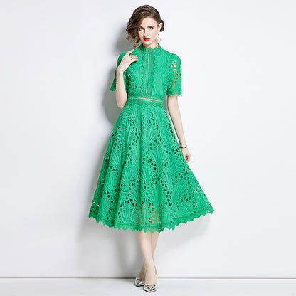 Karin Floral Embroidered Dress Waist-Cinching Flared Gown Dress