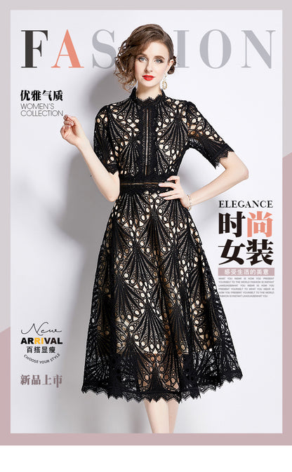 Karin Floral Embroidered Dress Waist-Cinching Flared Gown Dress