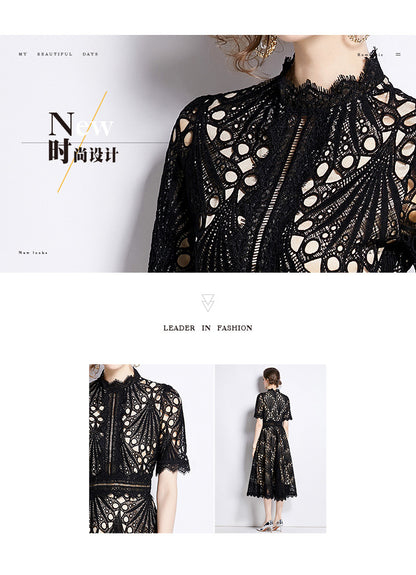 Karin Floral Embroidered Dress Waist-Cinching Flared Gown Dress