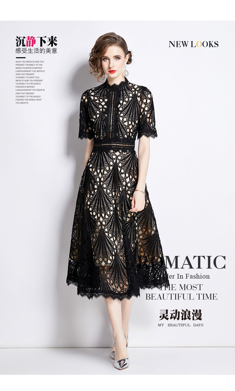 Karin Floral Embroidered Dress Waist-Cinching Flared Gown Dress - Seldom Seen Styles