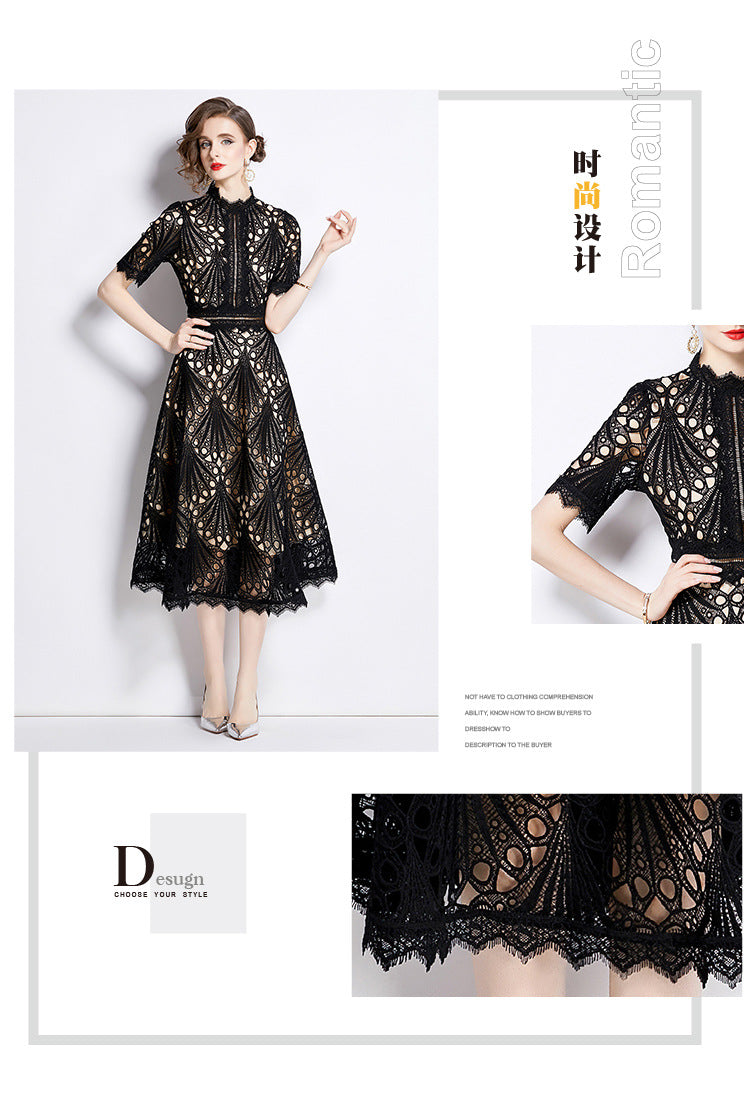 Karin Floral Embroidered Dress Waist-Cinching Flared Gown Dress - Seldom Seen Styles