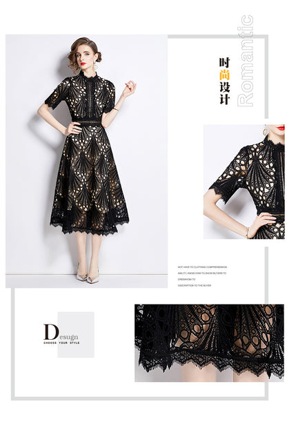 Karin Floral Embroidered Dress Waist-Cinching Flared Gown Dress