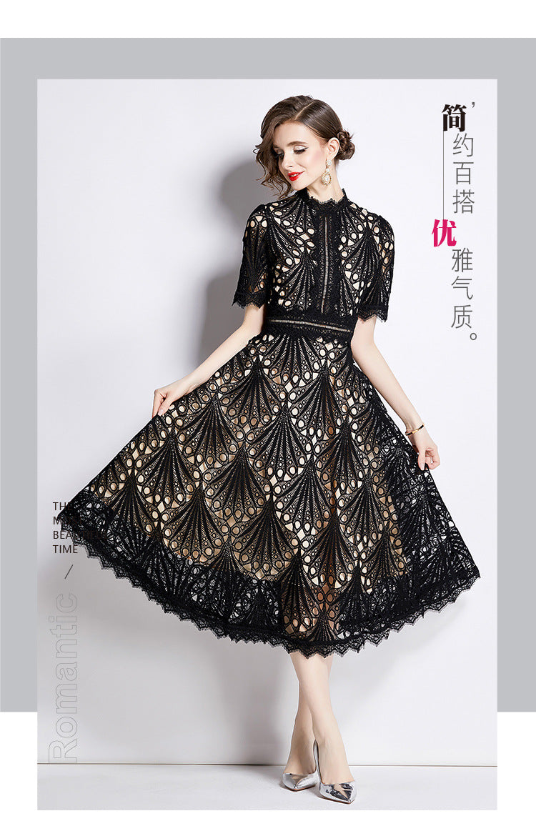 Karin Floral Embroidered Dress Waist-Cinching Flared Gown Dress - Seldom Seen Styles