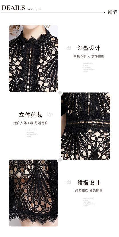 Karin Floral Embroidered Dress Waist-Cinching Flared Gown Dress