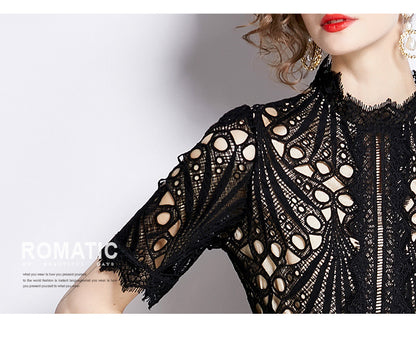 Karin Floral Embroidered Dress Waist-Cinching Flared Gown Dress