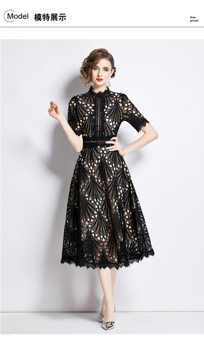 Karin Floral Embroidered Dress Waist-Cinching Flared Gown Dress