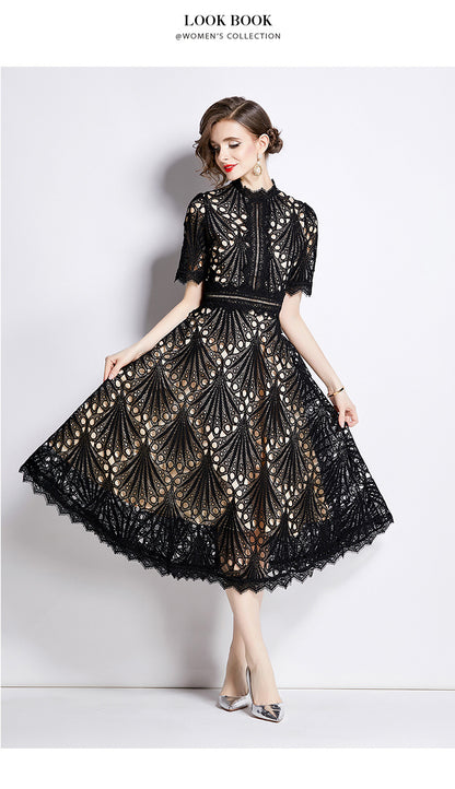 Karin Floral Embroidered Dress Waist-Cinching Flared Gown Dress