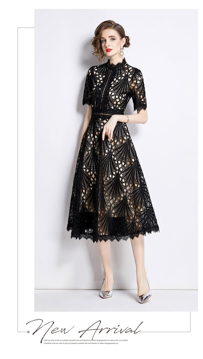 Karin Floral Embroidered Dress Waist-Cinching Flared Gown Dress