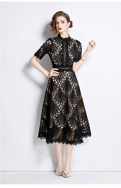 Karin Floral Embroidered Dress Waist-Cinching Flared Gown Dress
