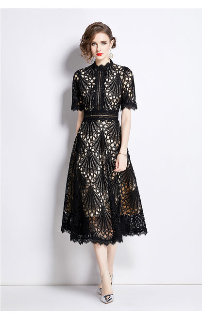 Karin Floral Embroidered Dress Waist-Cinching Flared Gown Dress