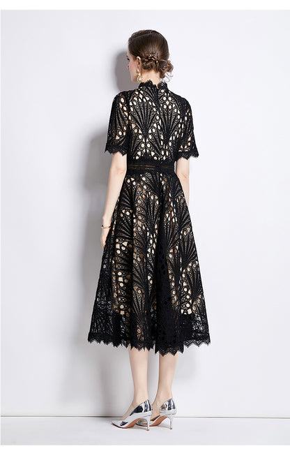 Karin Floral Embroidered Dress Waist-Cinching Flared Gown Dress