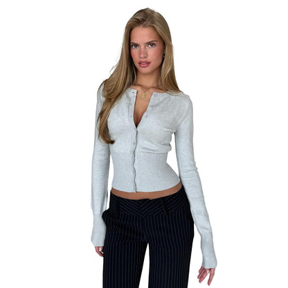 Knitted long-sleeved cardigan new autumn and winter slim-fit knitted bottoming sweater cardigan women
