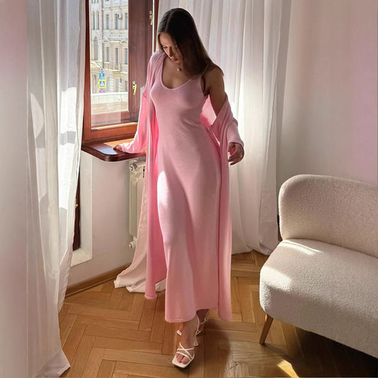 Knitted long-sleeved cardigan + suspender dress set autumn soft blouse set women - Seldom Seen Styles