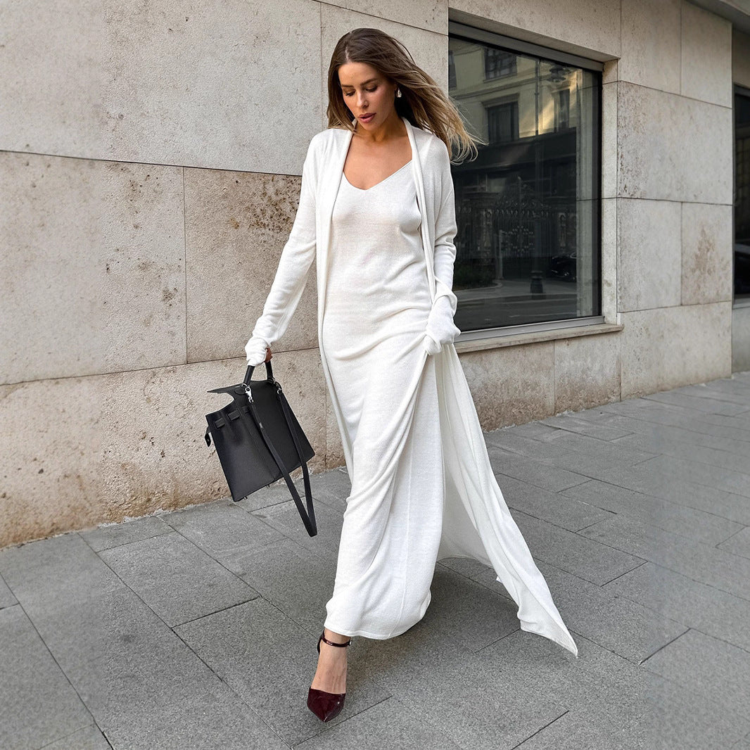 Knitted long-sleeved cardigan + suspender dress set autumn soft blouse set women - Seldom Seen Styles