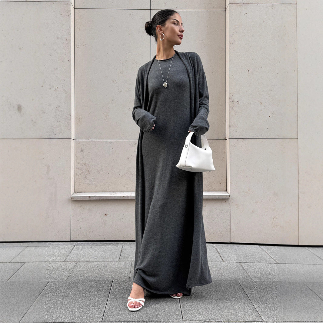 Knitted long-sleeved cardigan + suspender dress set autumn soft blouse set women - Seldom Seen Styles