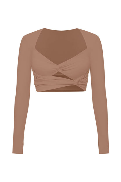 Knotty Chic Ruched Long Sleeve Crop Top