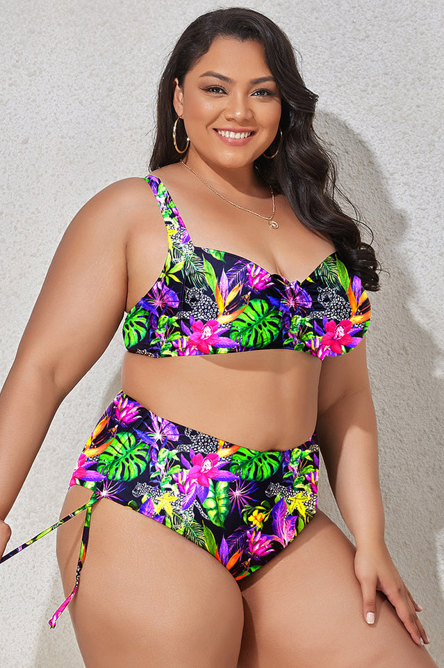 (L-4XL) Floral Adjustable Side Bikini Set - Seldom Seen Styles