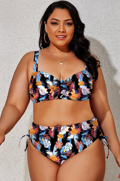 (L-4XL) Floral Adjustable Side Bikini Set