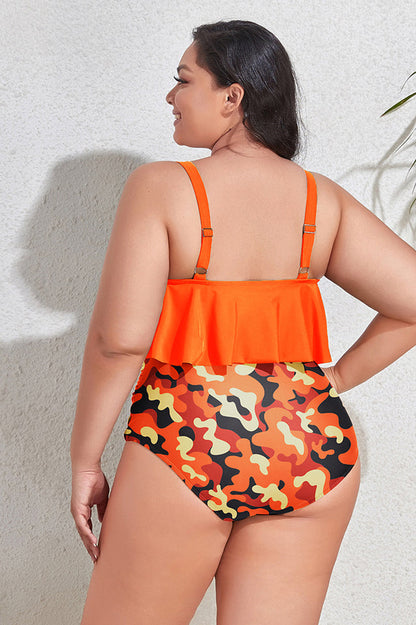 (L-4XL) Geblümtes High Waist Bikini Set