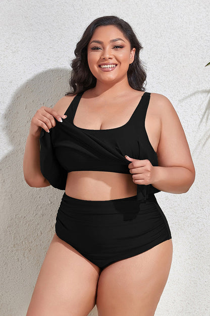 (L-4XL) Geblümtes High Waist Bikini Set