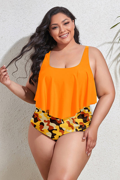 (L-4XL) Geblümtes High Waist Bikini Set