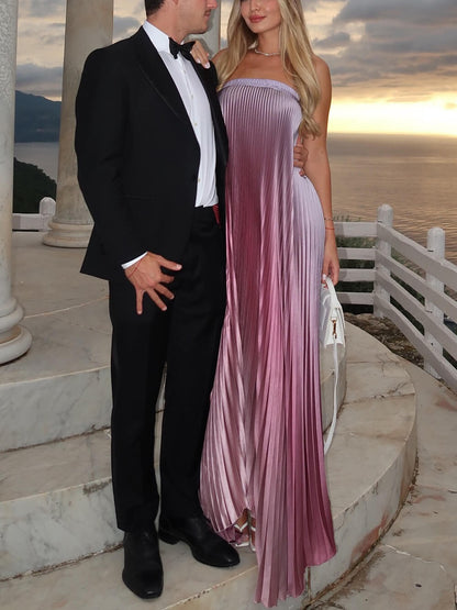 L'Idée Bisous Strapless Gown In Mauve Ombré Size 4 Exquisite Pleated Tube Top Irregular Hem Maxi Dress