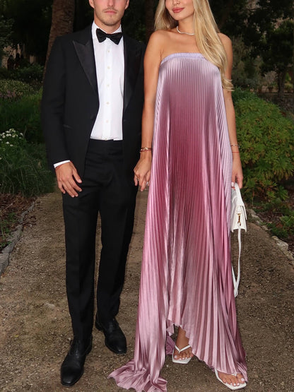 L'Idée Bisous Strapless Gown In Mauve Ombré Size 4 Exquisite Pleated Tube Top Irregular Hem Maxi Dress