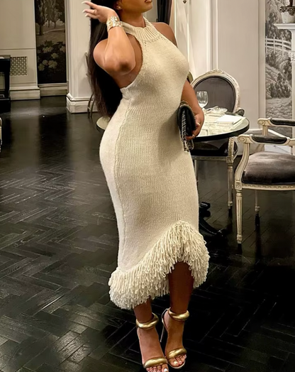 LANICIA NECKHOLDER-STRICKKLEID MIT FRANSEN