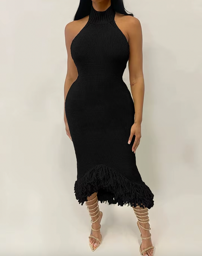 LANICIA NECKHOLDER-STRICKKLEID MIT FRANSEN