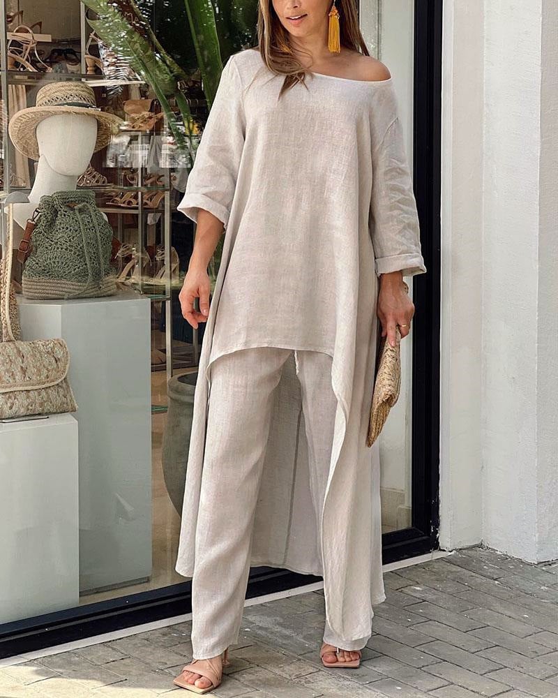 LYSAVINE – NATURAL LINEN TAILORED SET FOR WOMEN - Seldom Seen Styles