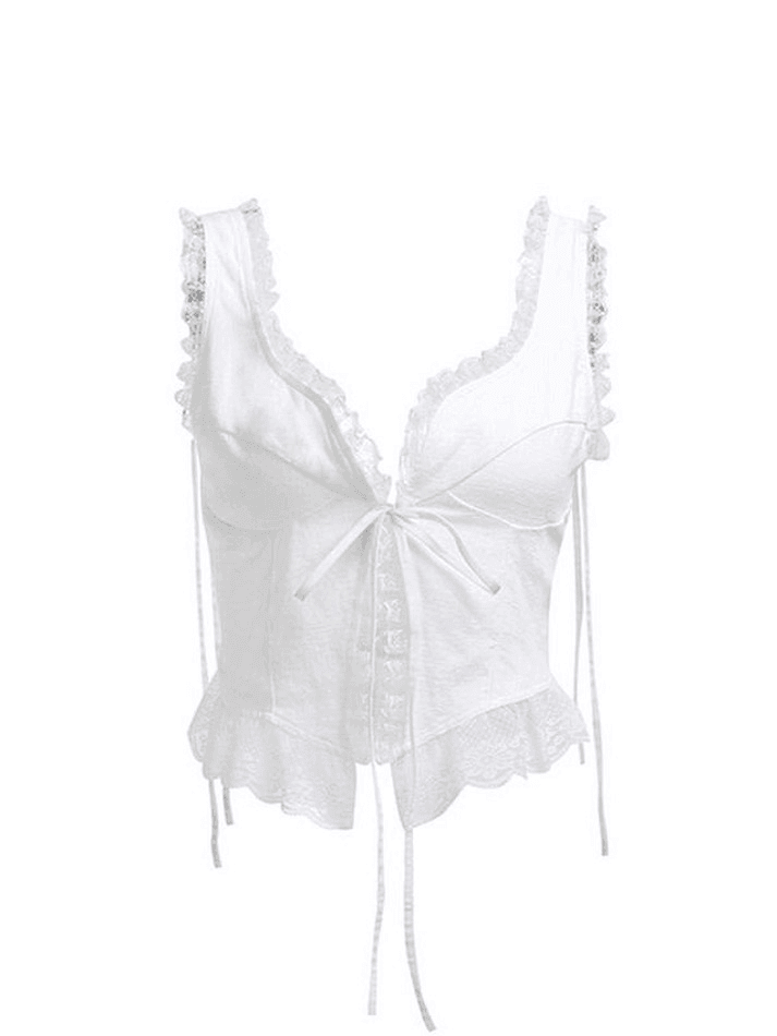 Lace Trim Ruffle Crop Tank Top - Seldom Seen Styles