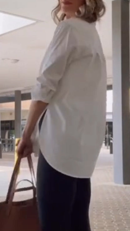 Chemise Décontractée Unie à Col pour Femme