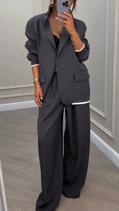 Ladies Collar Jacket+ Pants Style Commuting Suit
