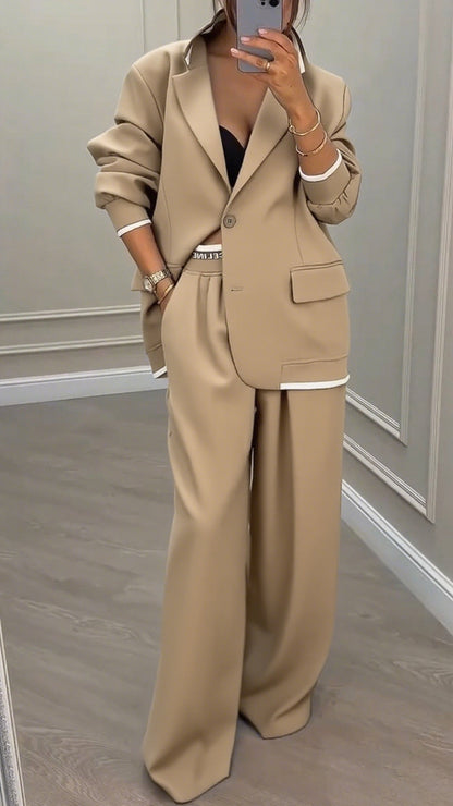 Ladies Collar Jacket+ Pants Style Commuting Suit
