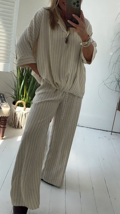 Costume décontracté ample rayé à col pour femme
