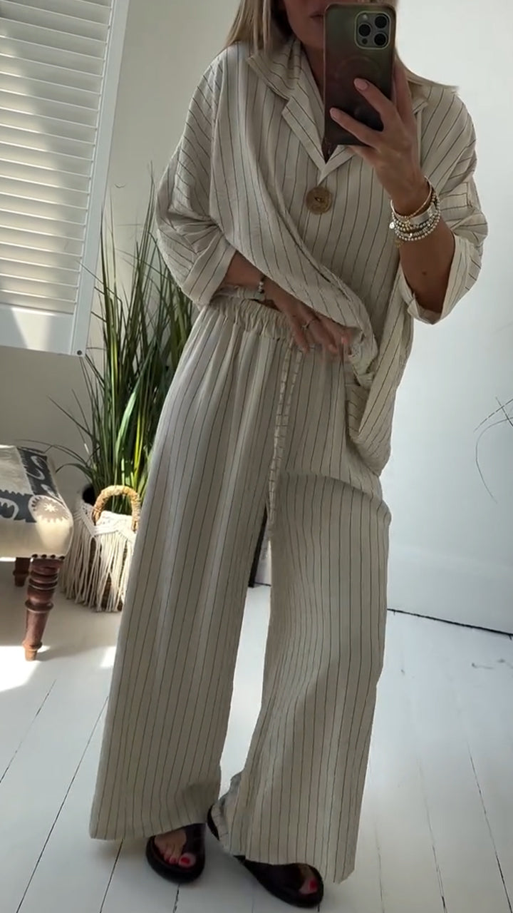 Ladies' Collar Striped Loose Casual Suit - Seldom Seen Styles
