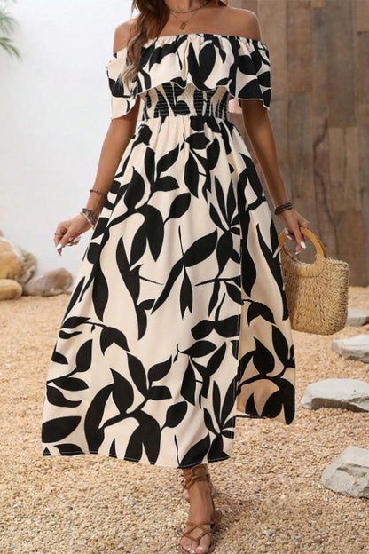 Damenkleid mit Kragen, Print und Schlitz, leger