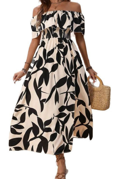 Damenkleid mit Kragen, Print und Schlitz, leger