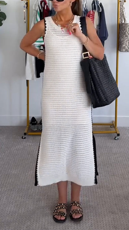 Damen Rundhals Hohl Schlitz Freizeitkleid
