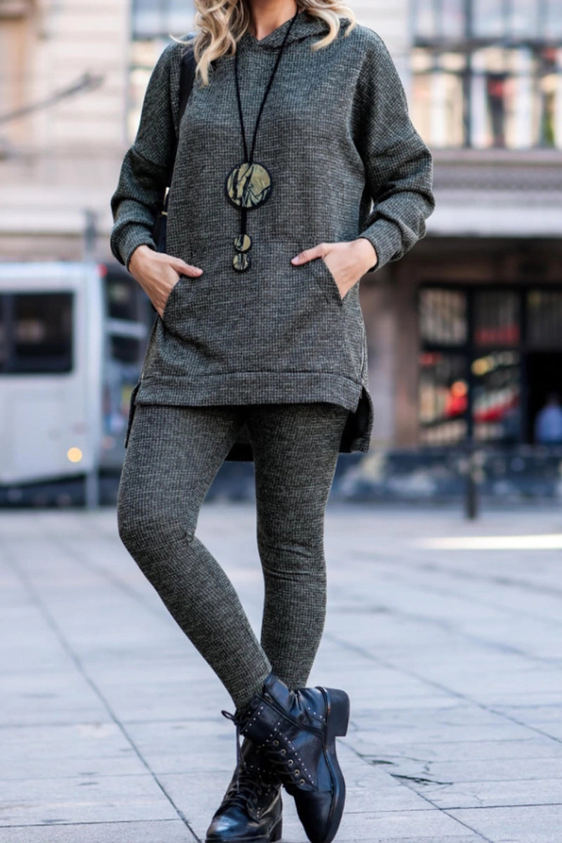 Ladies Round Neck Hooded Top+ Pants Casual Set - Seldom Seen Styles
