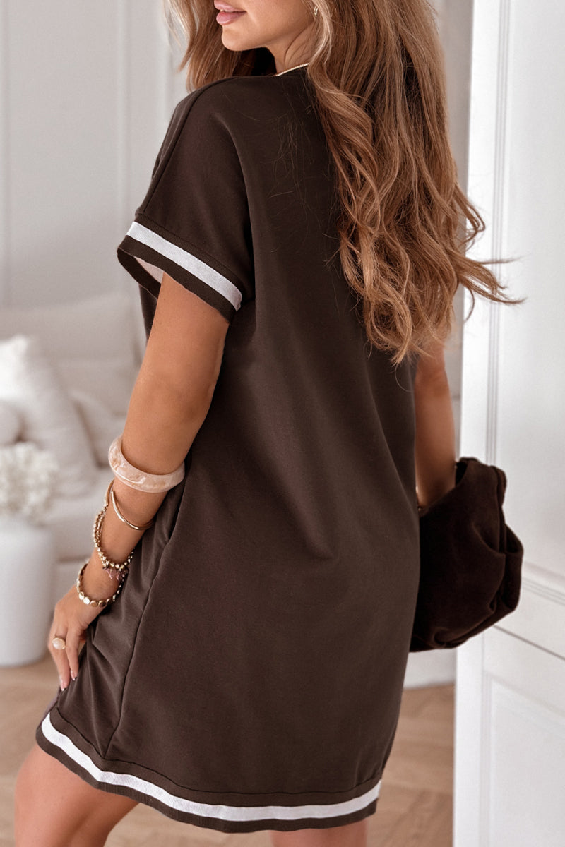 Ladies' Round Neck Patchwork Striped Casual Loose Dress - Seldom Seen Styles