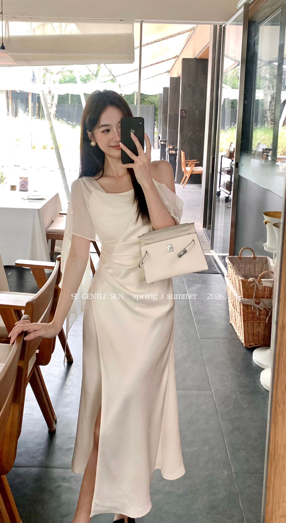 Lady's French romantic ribbon satin asymmetric design ribbon waist pleated fishtail dress - Seldom Seen Styles