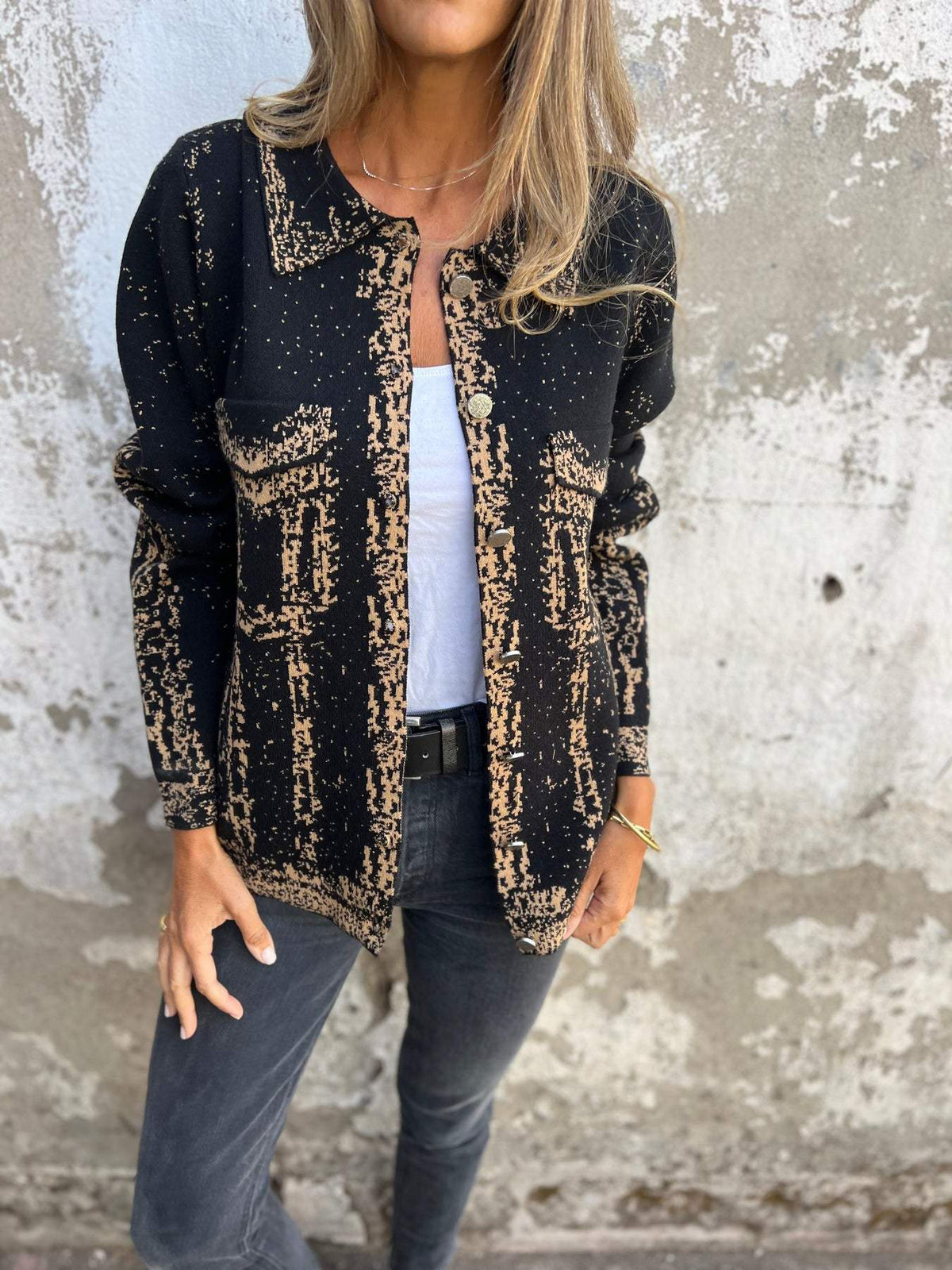 Lapel Knitted Long Sleeve Jacket - Seldom Seen Styles