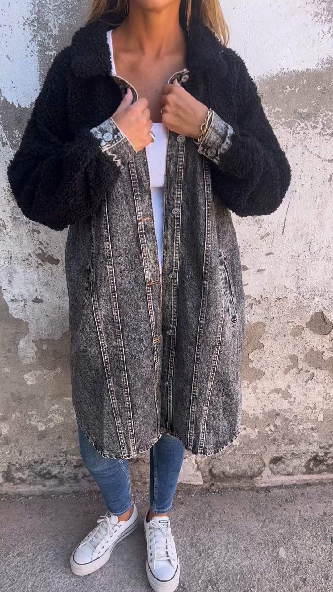 Lapel Single-breasted Long Denim Jacket - Seldom Seen Styles
