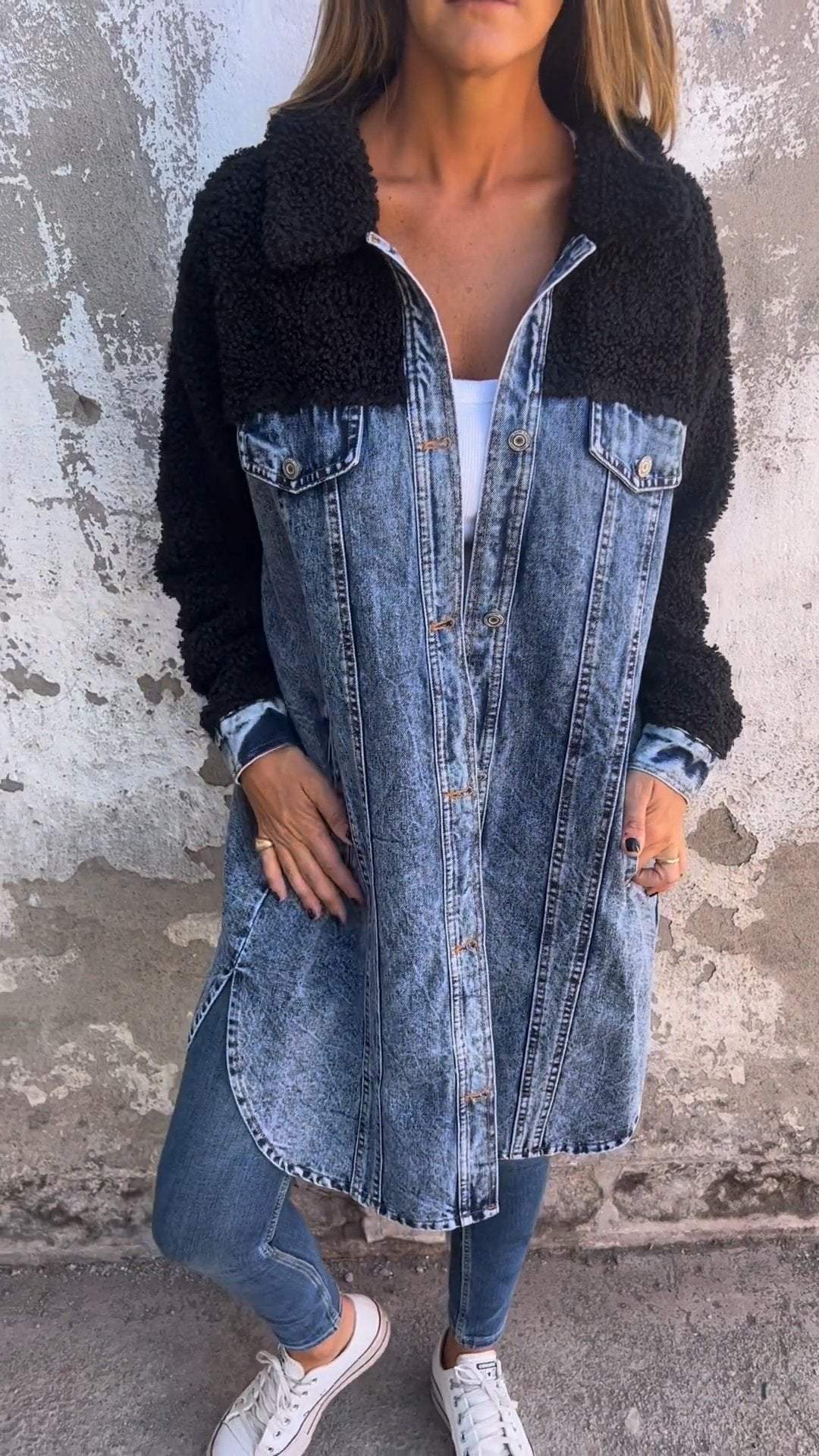 Lapel Single-breasted Long Denim Jacket - Seldom Seen Styles