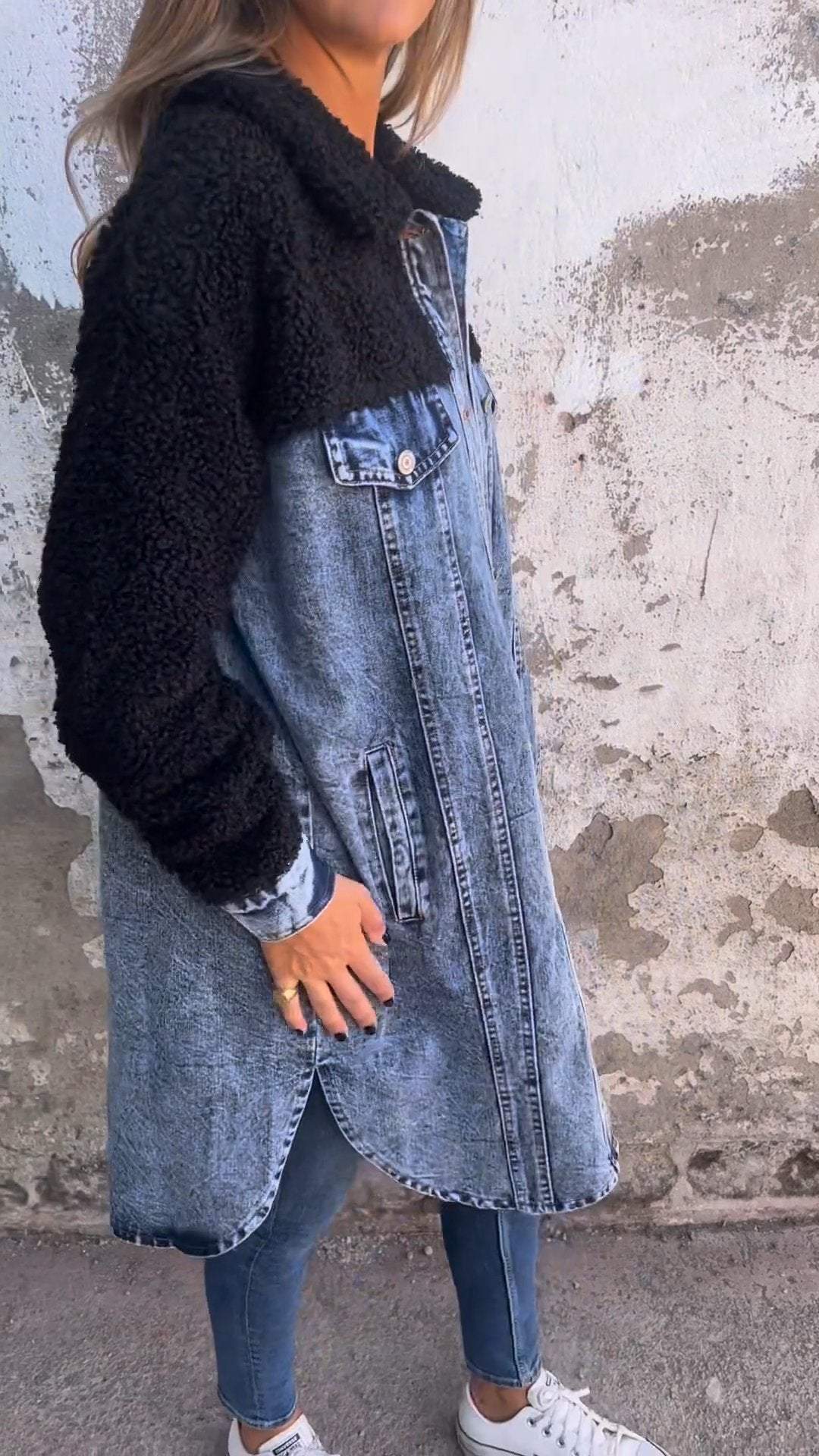 Lapel Single-breasted Long Denim Jacket - Seldom Seen Styles