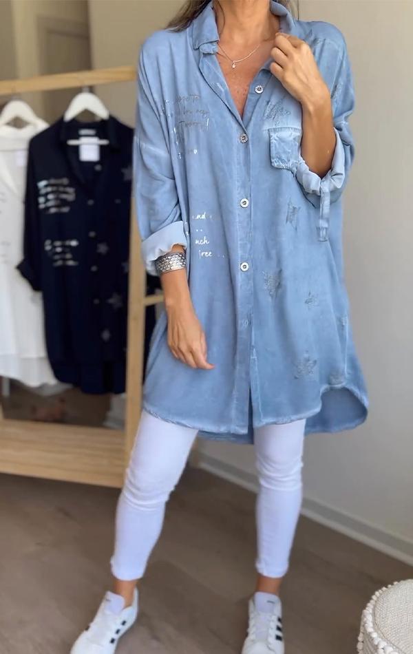 Lapel Single-breasted Star Letter Printed Shirt - Seldom Seen Styles