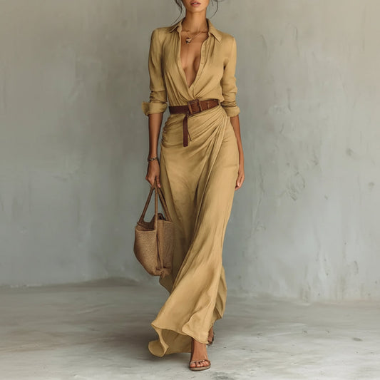 Lapel Wrap Modern Maxi Dress - Seldom Seen Styles